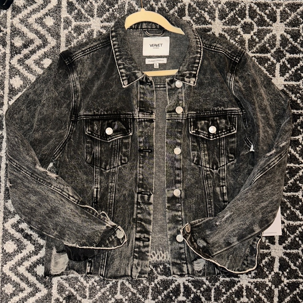 Distressed Black Jean Jacket-size large